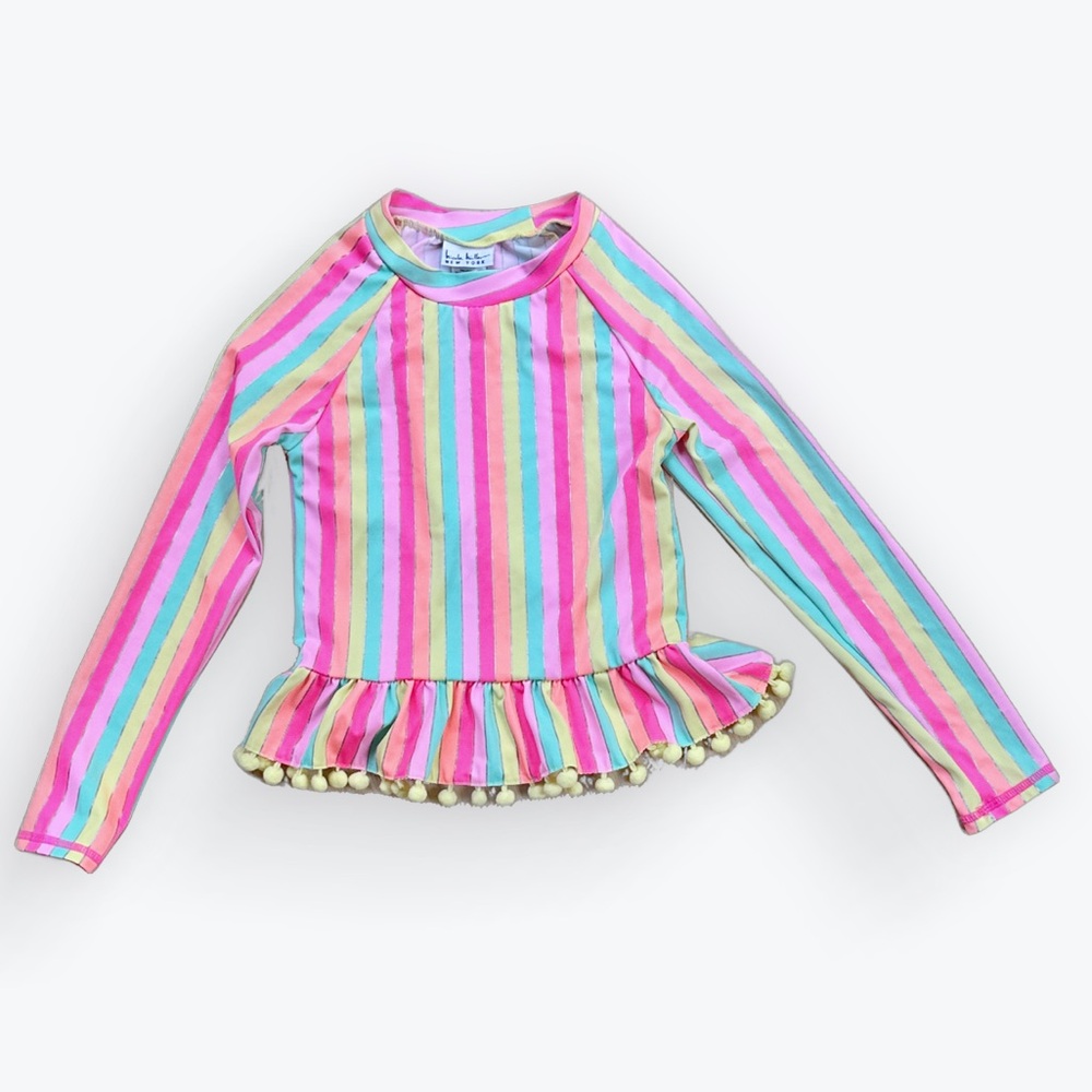 Nicole Miller Sun Protection Pom-Pom Striped Little Girl Long Sleeved Top~M (10)